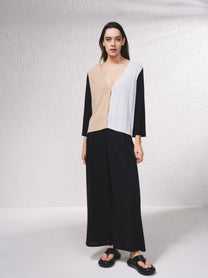Giacca in maglia color block con scollo a V
