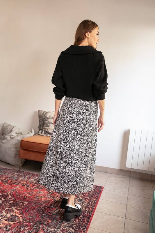 Gonna lunga Jade con stampa, vita elastica e bottoni frontali