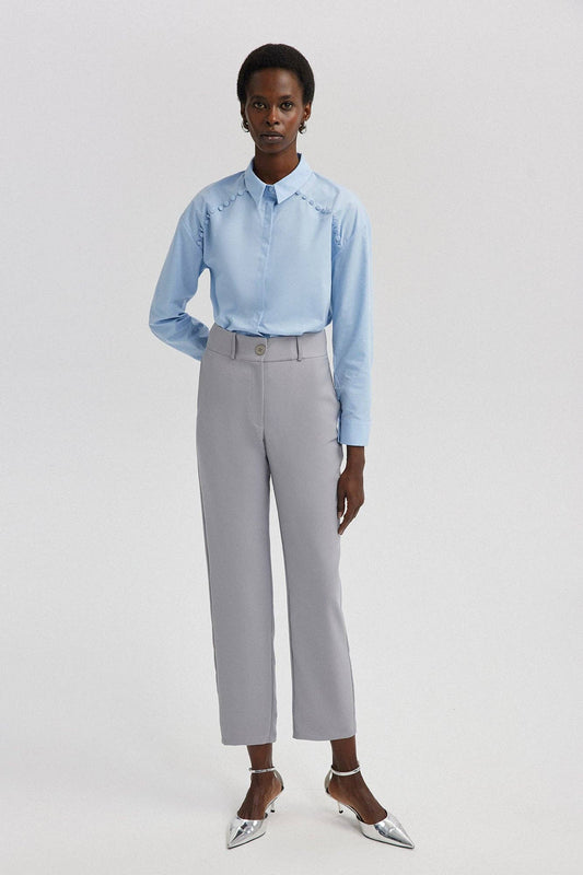 Pantaloni in crêpe grigi a vita alta