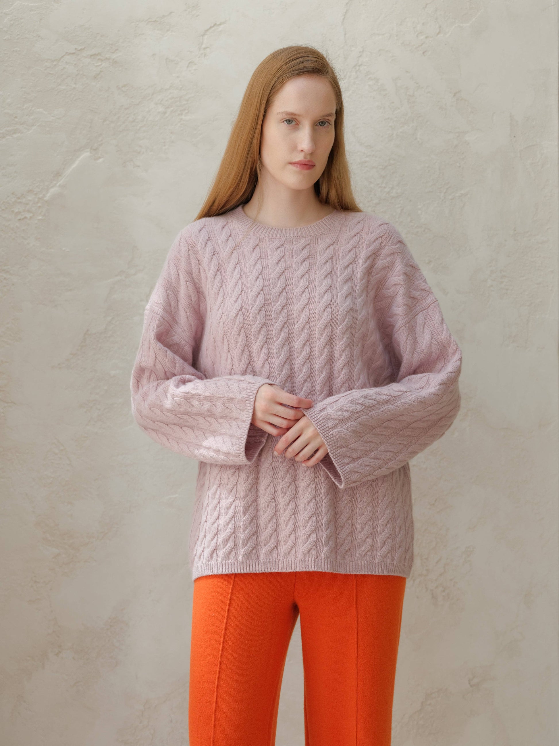 Maxi maglia girocollo a trecce in misto cashmere