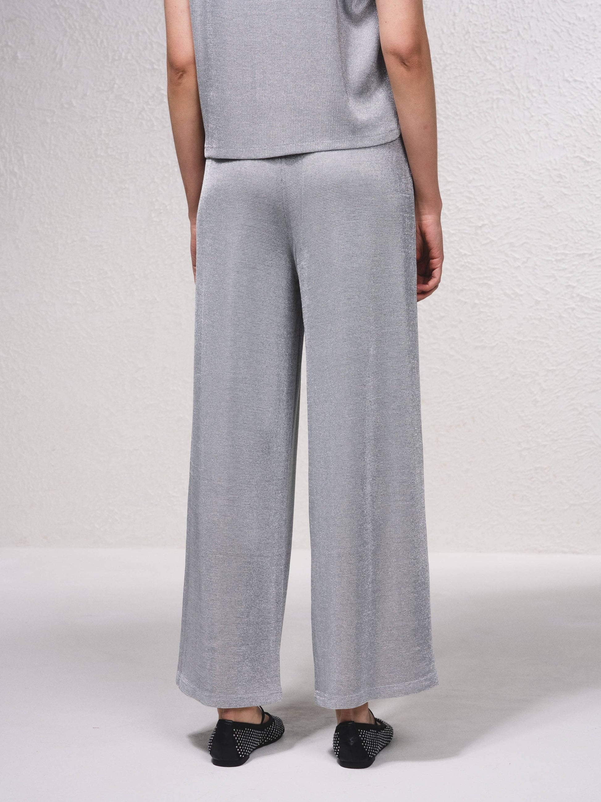 Pantaloni palazzo in lurex con coulisse