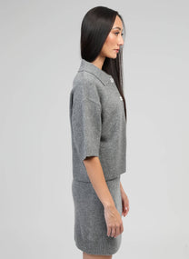 Maglione Norea grigio con colletto polo e bottoni gioiello
