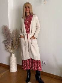 Cardigan lungo in maglia con cintura
