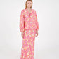 Gonna maxi floreale rosa in lino