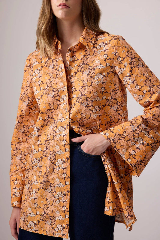 Camicia in cotone floreale vintage con bottoni