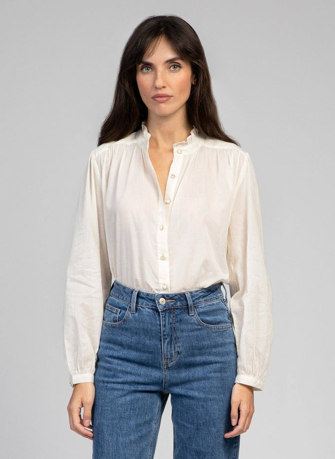 Blusa Saminy in voile di cotone bianco sporco