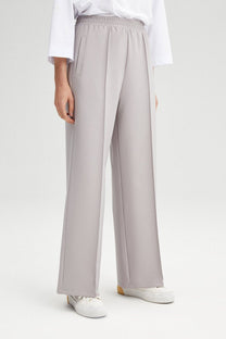 Pantaloni a vita alta in crepe elasticizzato a gamba larga