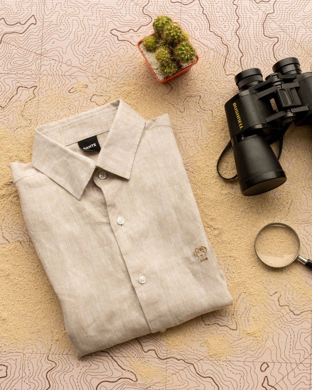 Camicia in lino riciclato beige da uomo
