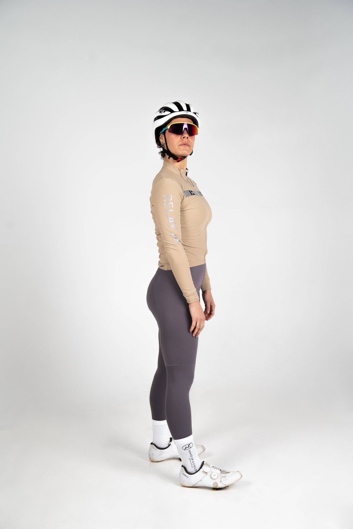 Culotte lunga da ciclismo grigia con bretelle