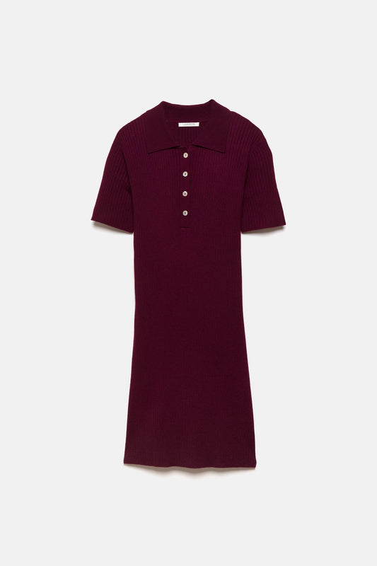 Abito in maglia a coste con colletto polo