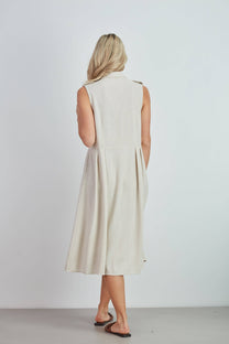 Vestito midi in viscosa e lino con bottoni