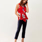 Blusa rossa floreale con cintura