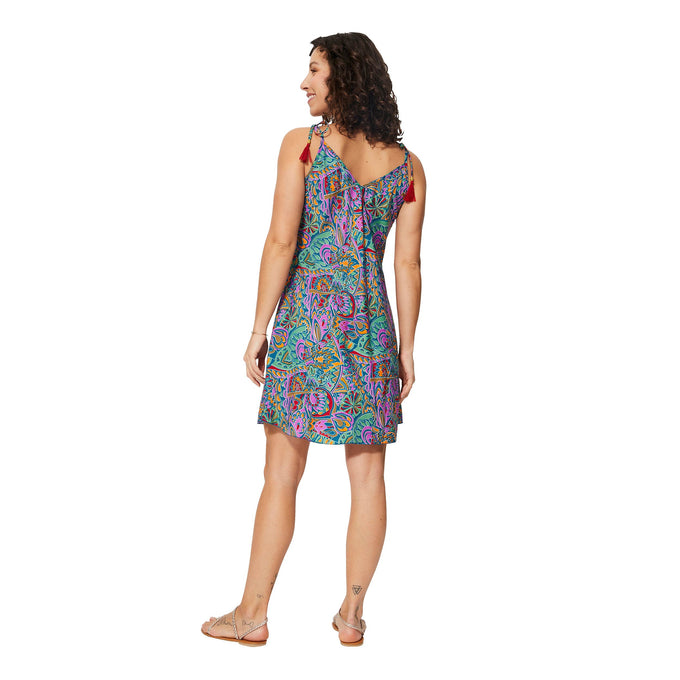 Abito estivo corto boho senza maniche multicolor