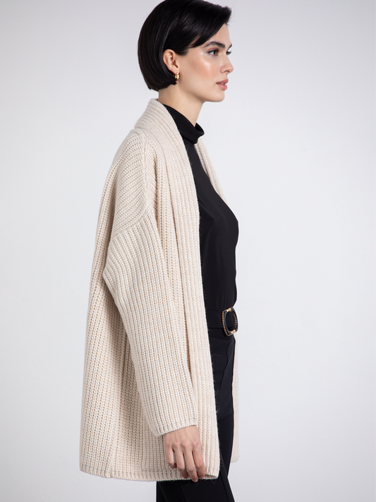Cardigan in maglia beige oversize