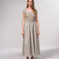 Abito midi beige con scollo quadrato e vita arricciata