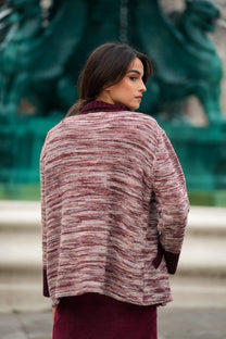 Cardigan cappotto in maglia melange con collo a scialle