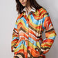 Trench coat in cotone con cintura e stampa astratta Colorwave