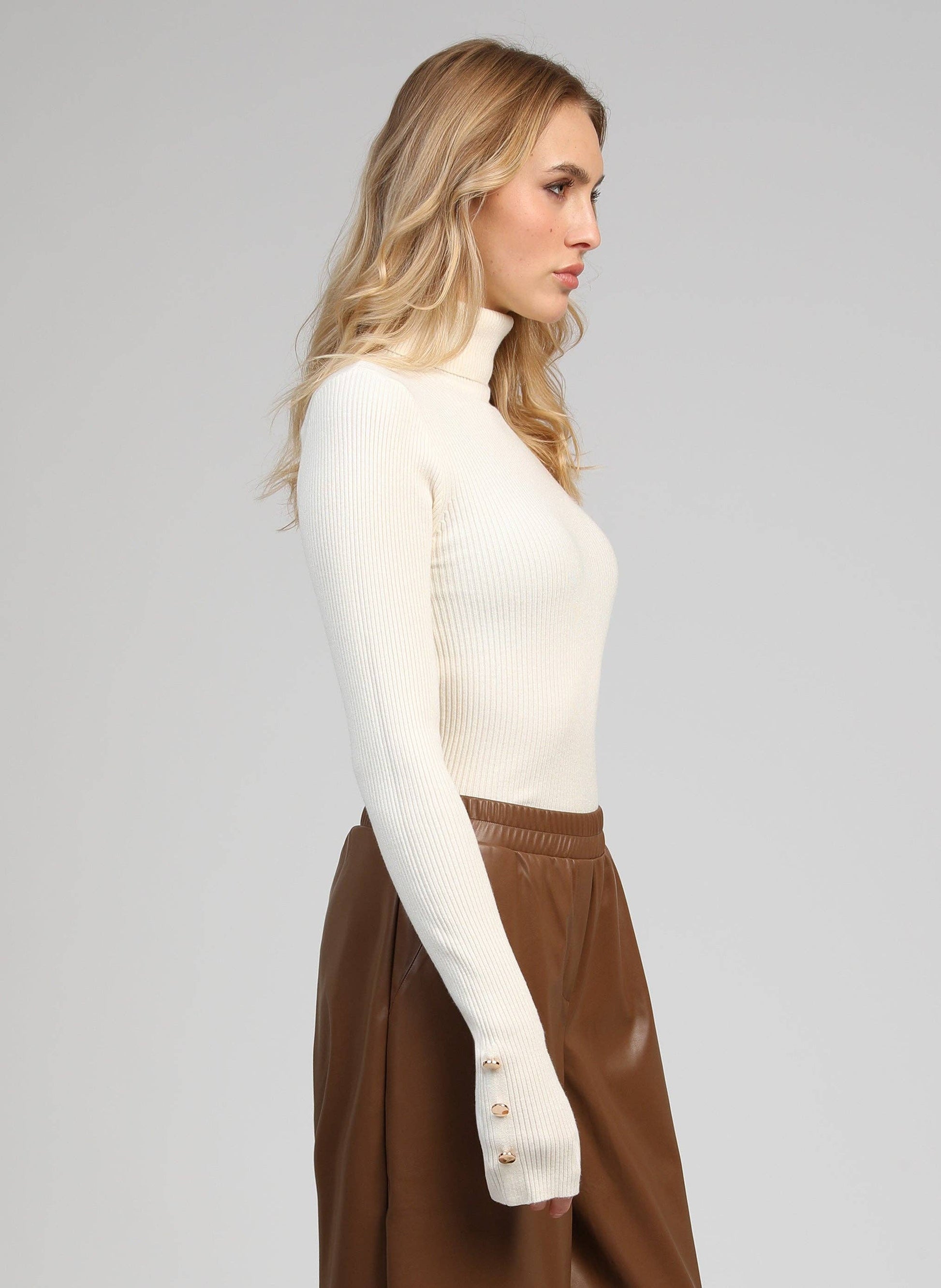 Maglione dolcevita a coste bianco sporco Natania