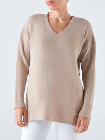 Maglione a coste con scollo a V