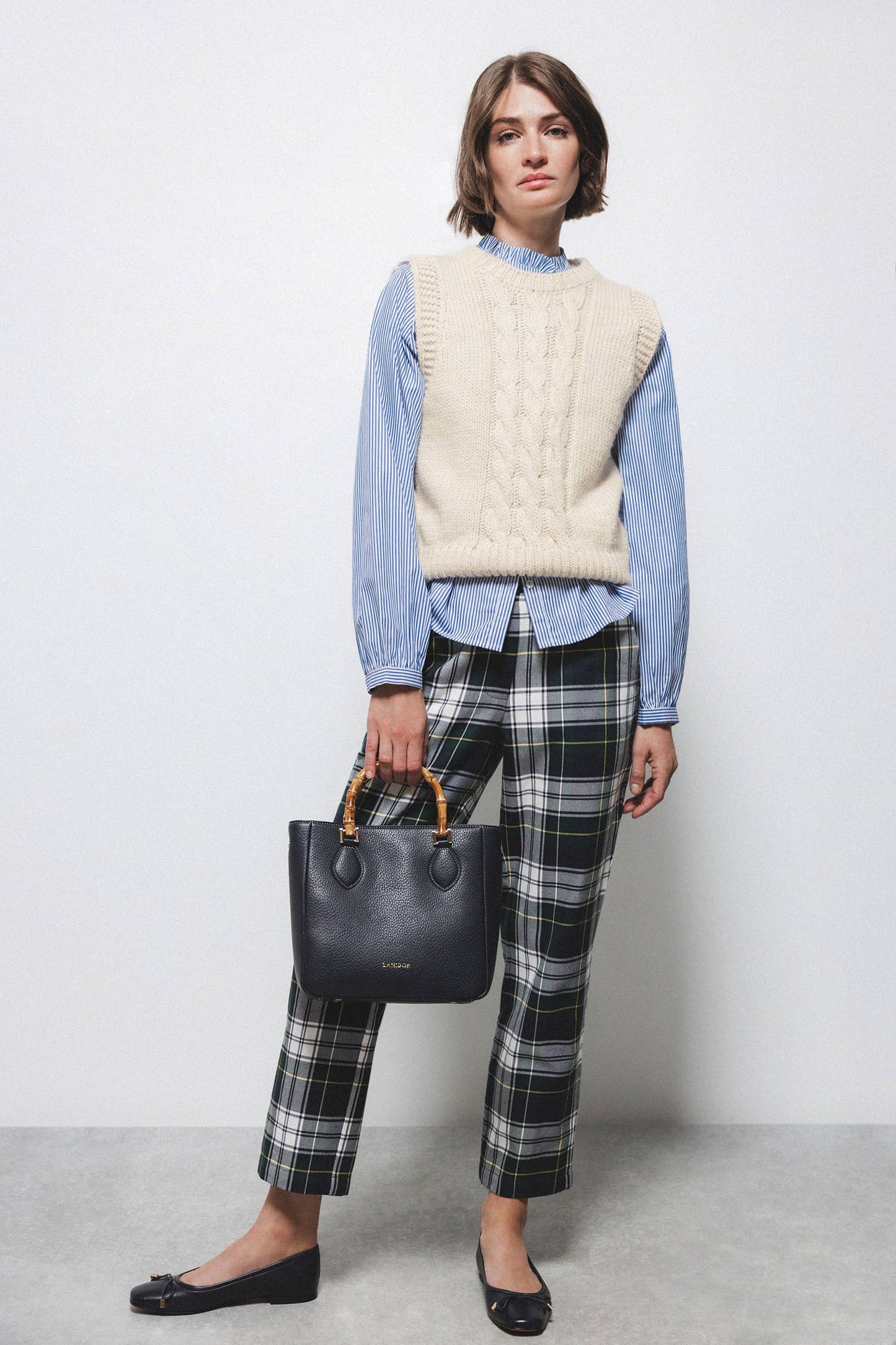 Pantaloni slim a quadri in cotone