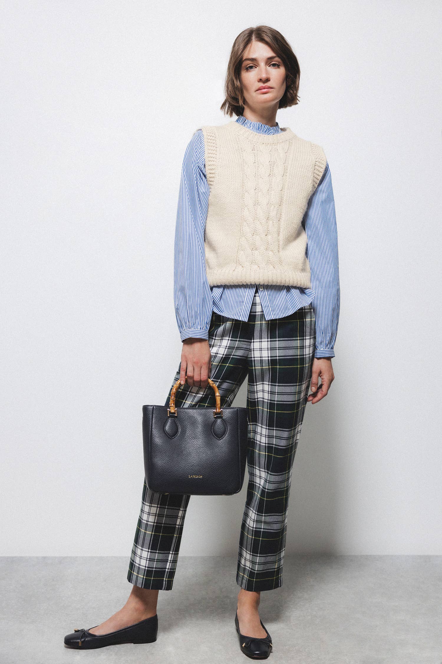 Pantaloni slim a quadri in cotone