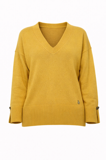 Pullover donna in maglia con scollo a V e polsini con bottoni