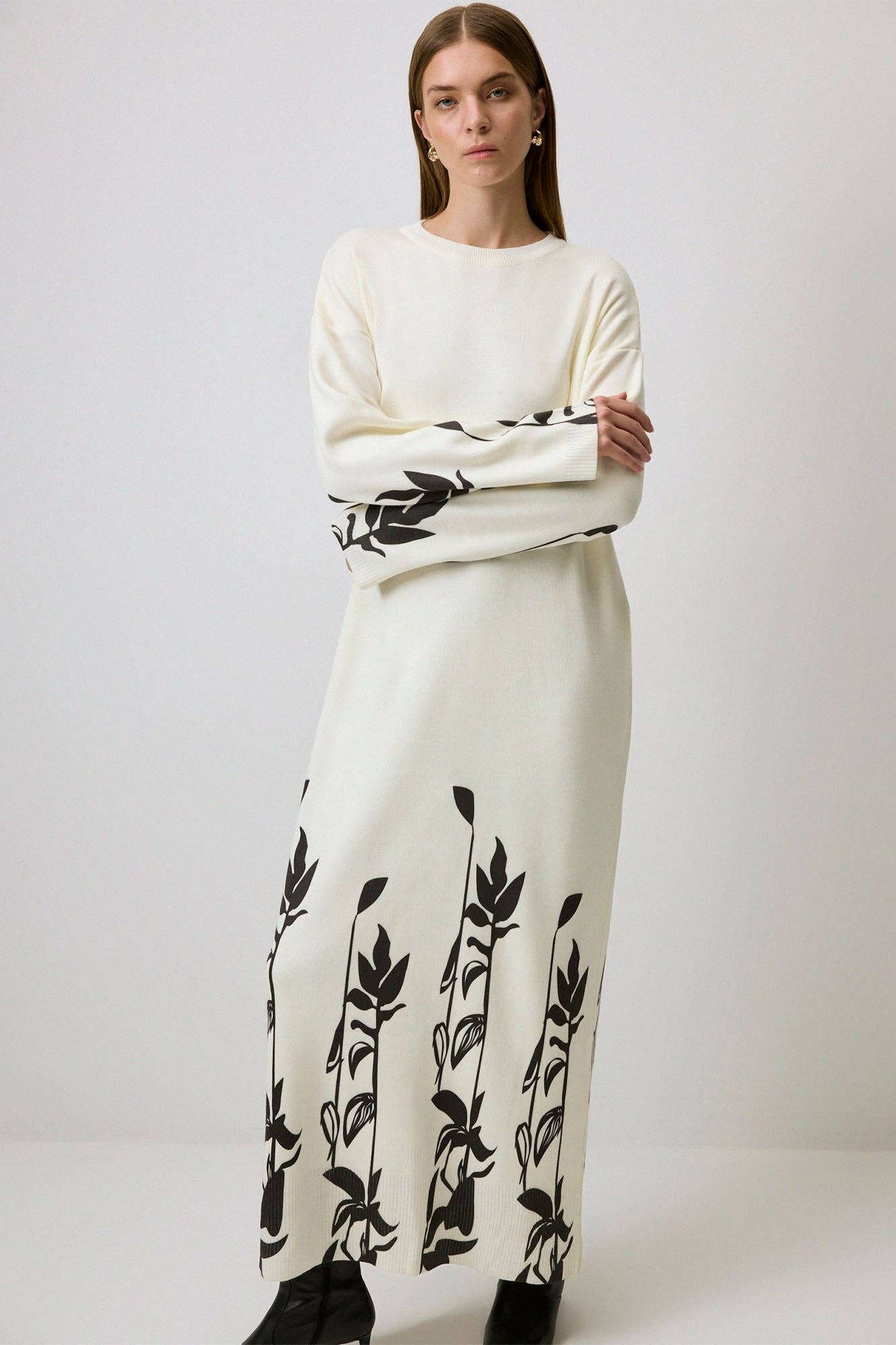 Abito in maglia lungo con stampa floreale