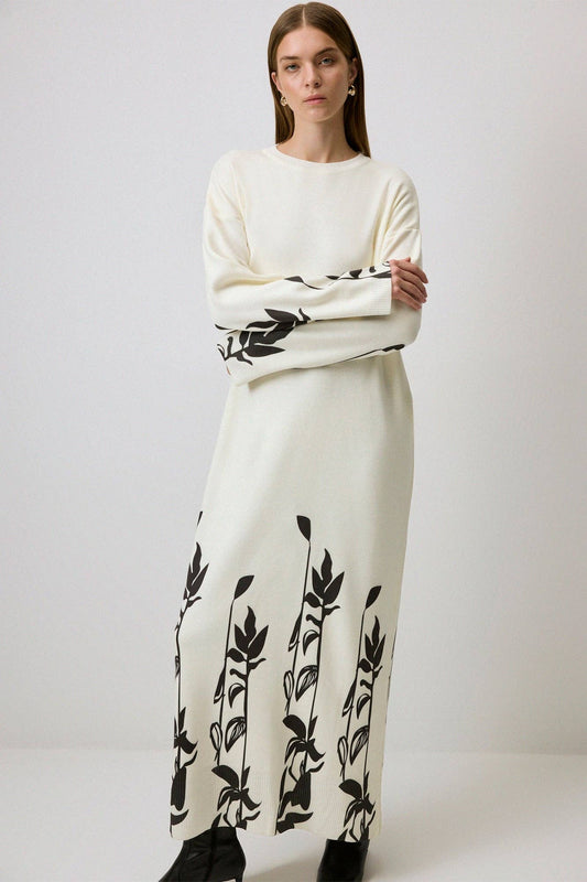 Abito in maglia lungo con stampa floreale