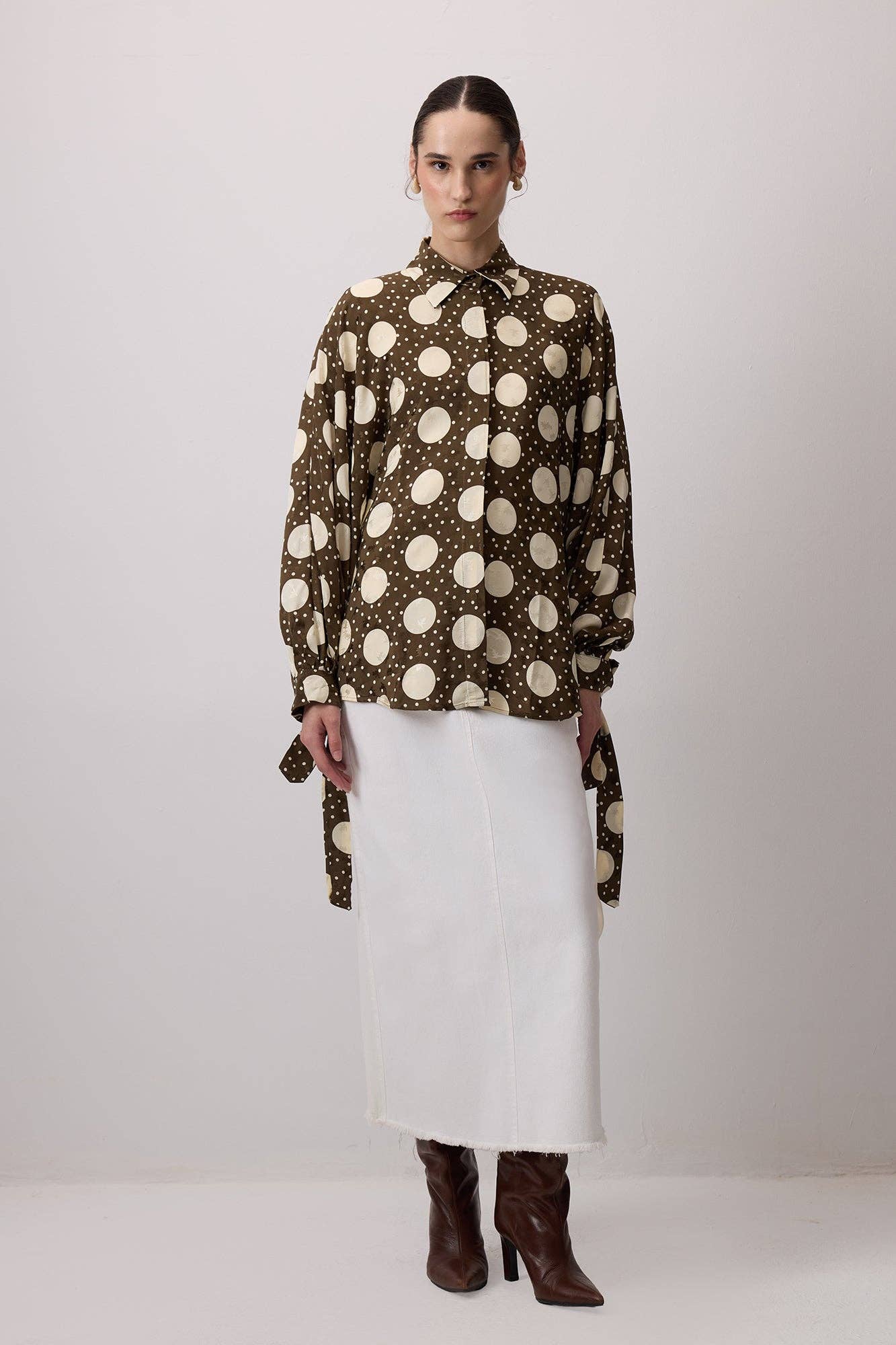 Camicia a pois oversize kaki