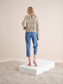 Giacca cardigan in maglia multicolor a zig zag