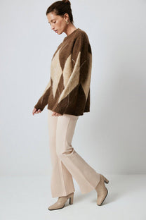 Maglione in maglia a rombi marrone