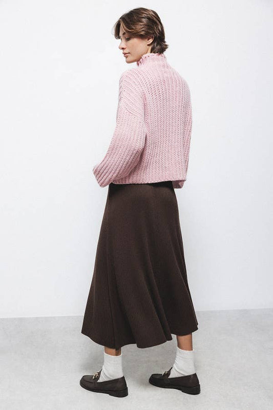 Gonna midi a maglia a coste con elastico in vita