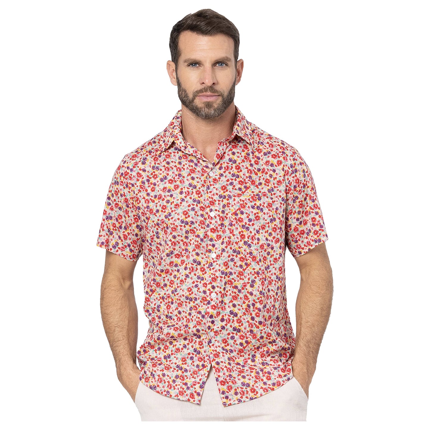 Camicia estiva uomo a maniche corte in voile di cotone
