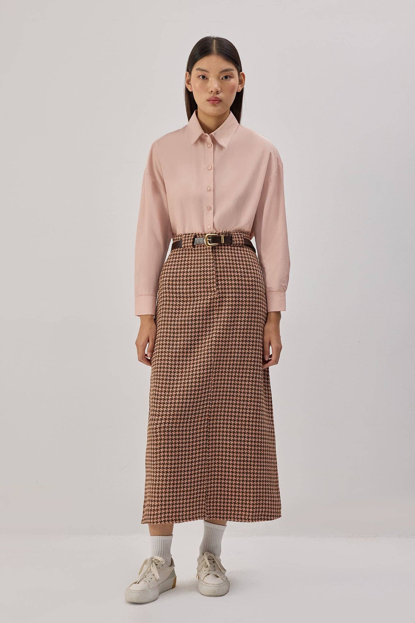 Gonna longuette in tweed con vita elasticizzata