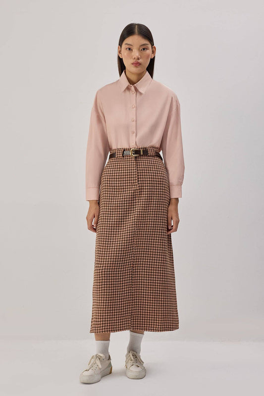 Gonna longuette in tweed con vita elasticizzata