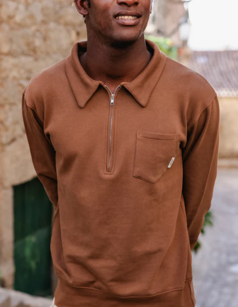 Felpa Earth con zip e collo polo