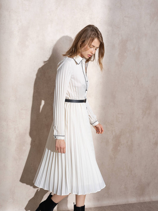 Abito chemisier midi plissettato con cintura