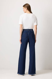 Pantaloni denim wide leg con vita elasticizzata