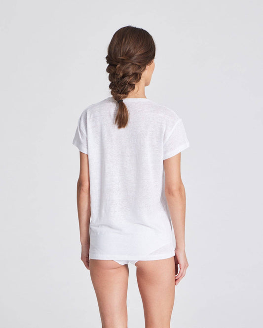 T-shirt in lino Simone bianca con scollo a V