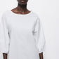 Blusa semplice in cotone con maniche a 3/4 e scollo a barca