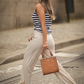 Pantaloni in lino a righe da donna
