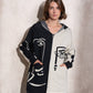 Cappotto cardigan in maglia con cappuccio e zip bicolor con stampa grafica