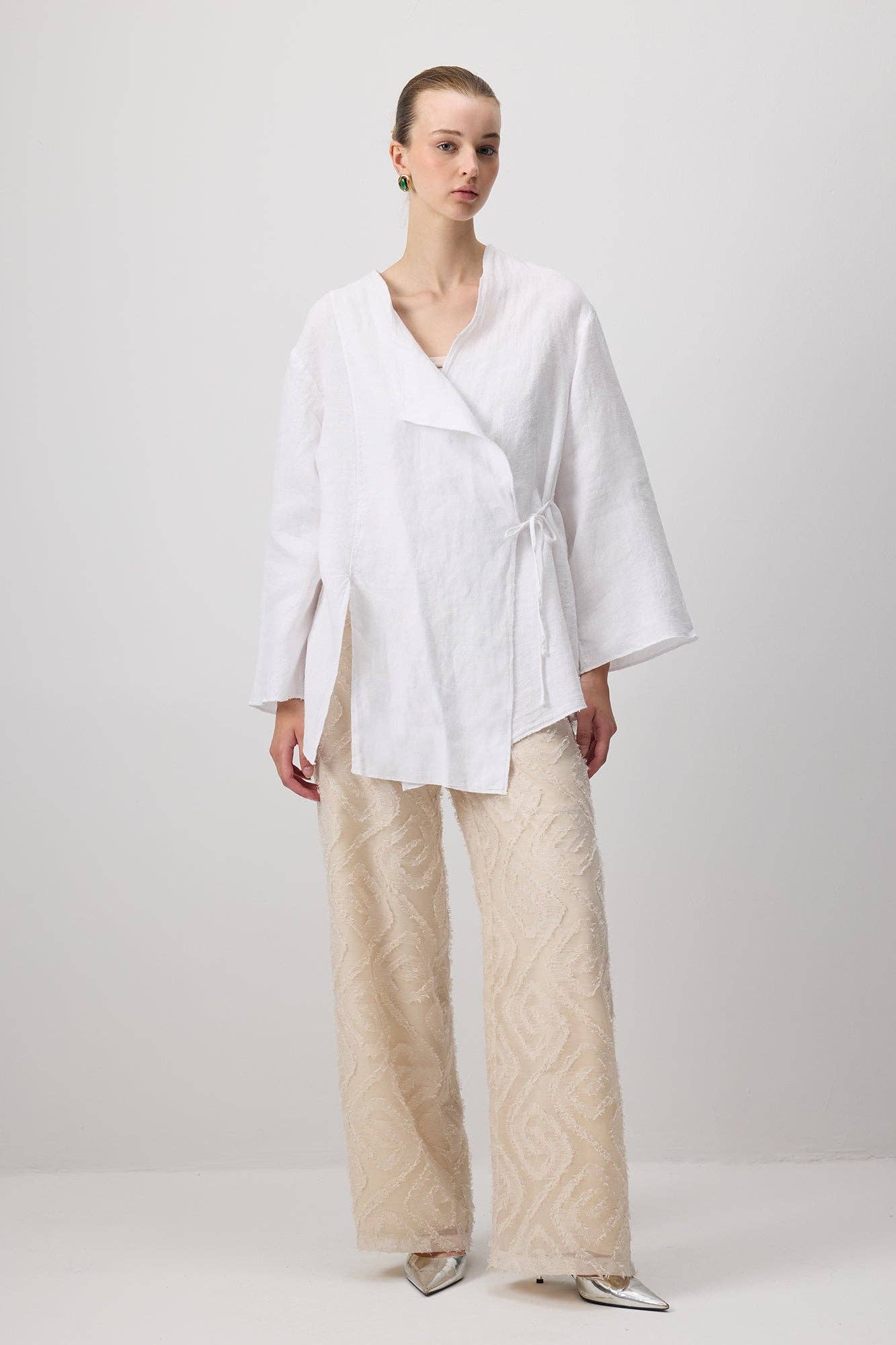 Giacca kimono in lino bianca