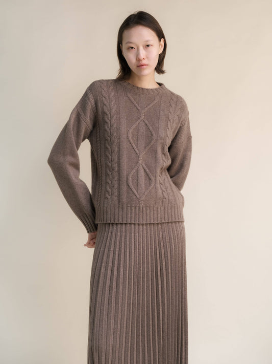 Maglione a trecce in misto cashmere