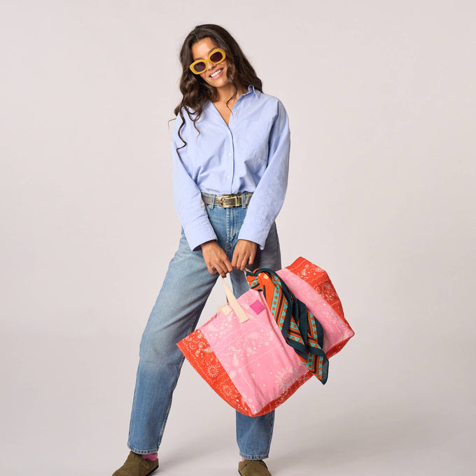 Shopper in cotone biologico con stampa bandana multicolore
