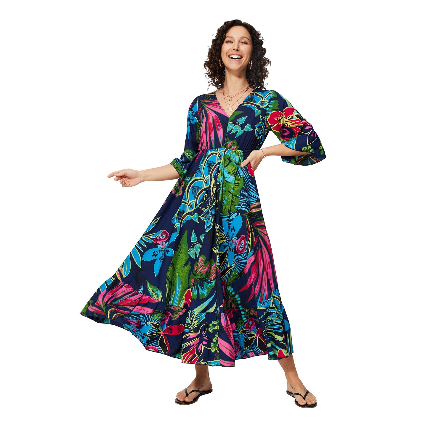 Abito estivo lungo boho con maniche a 3/4