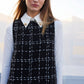 Abito gilet in tweed a quadri con colletto a camicia