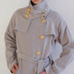 Trench coat doppiopetto in lino con bottoni dorati