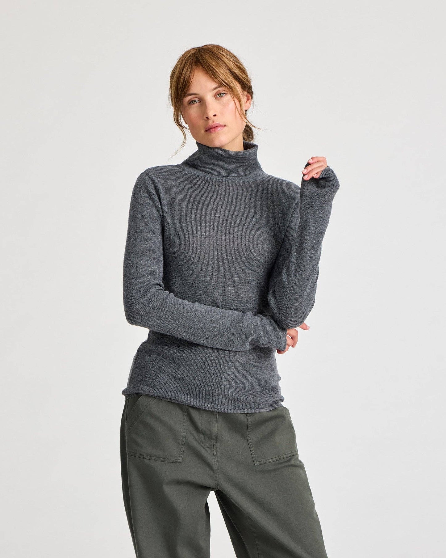Maglia dolcevita in cotone biologico grigio scuro mélange