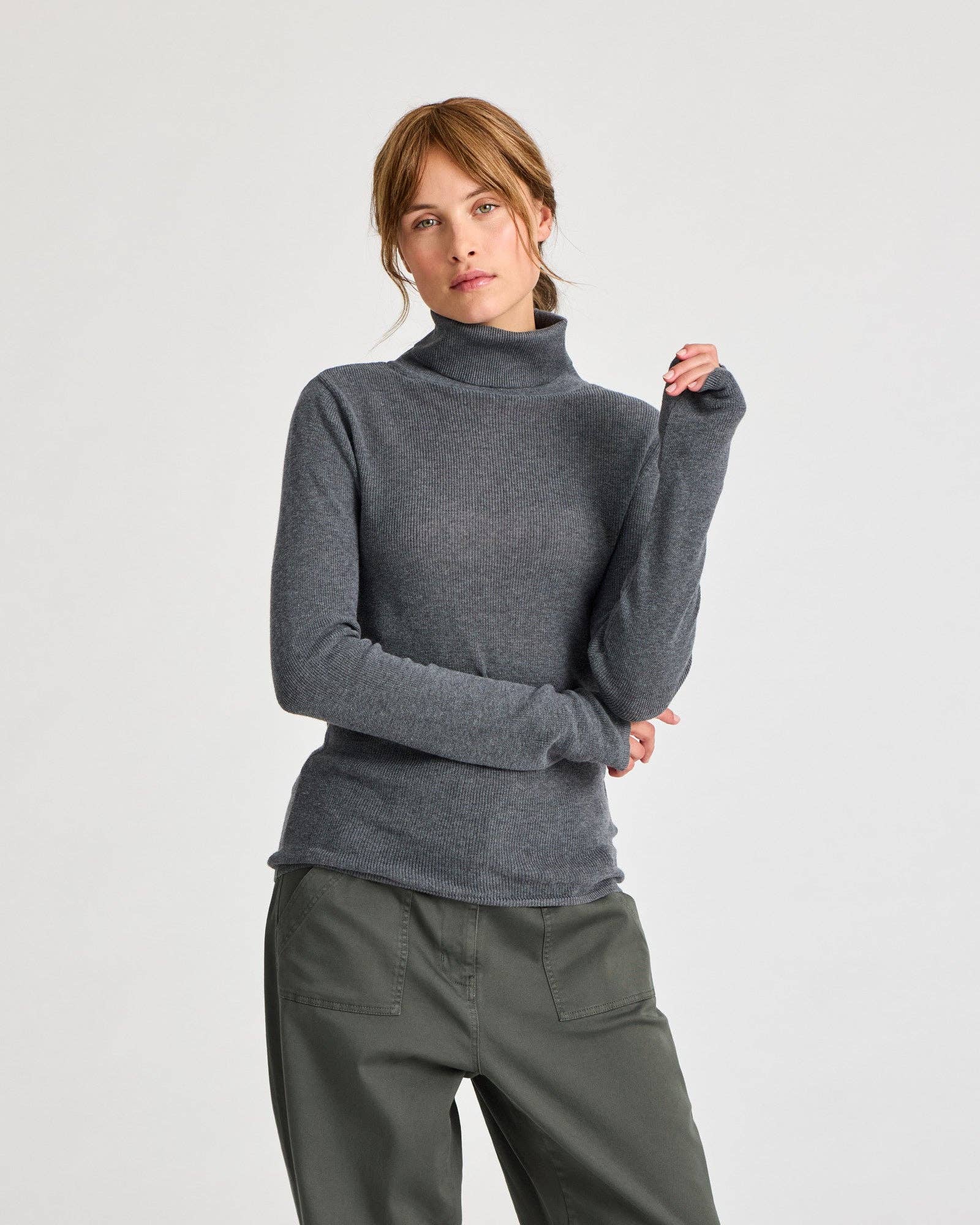 Maglia dolcevita in cotone biologico grigio scuro mélange